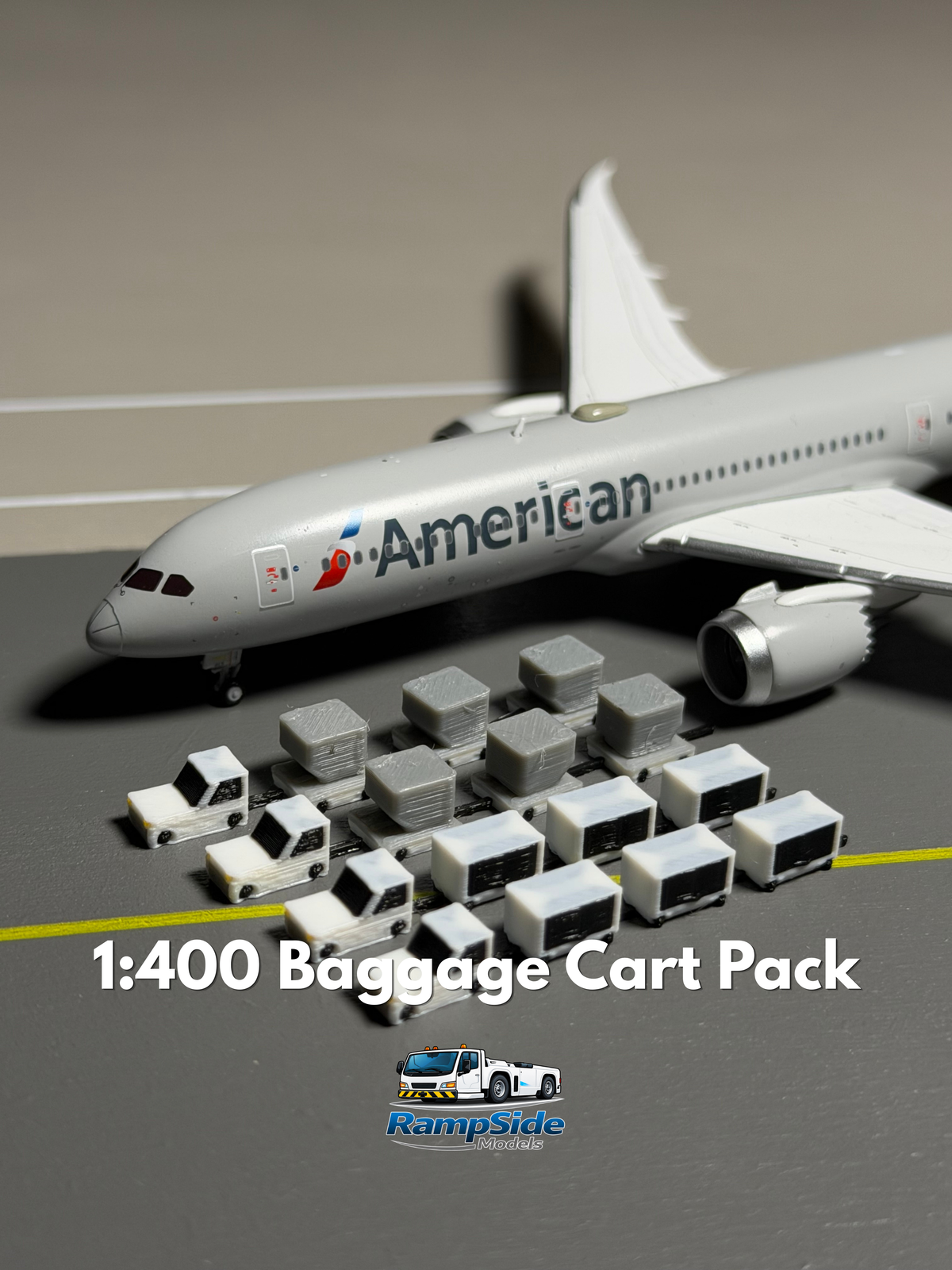 1:400 Scale Airport Ground Service Carts & Baggage Tugs Set 4-Pack