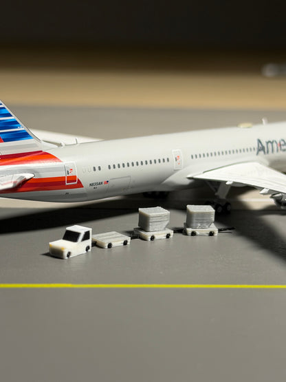 1:400 Scale Airport Ground Service Carts & Baggage Tugs Set 4-Pack